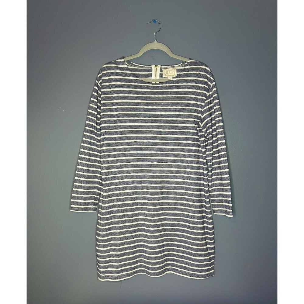 Sail To Sable Striped Shirt Dress L Navy White Nautical Sheath Dress Old Money